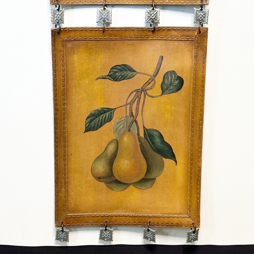 Vintage 4 Tier Fruit Botanical Wall Hanging Faux Leather 12x 68 Vertical Art - Picture 7 of 11